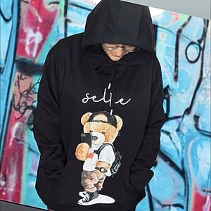Selfie Teddy Black Hoodie